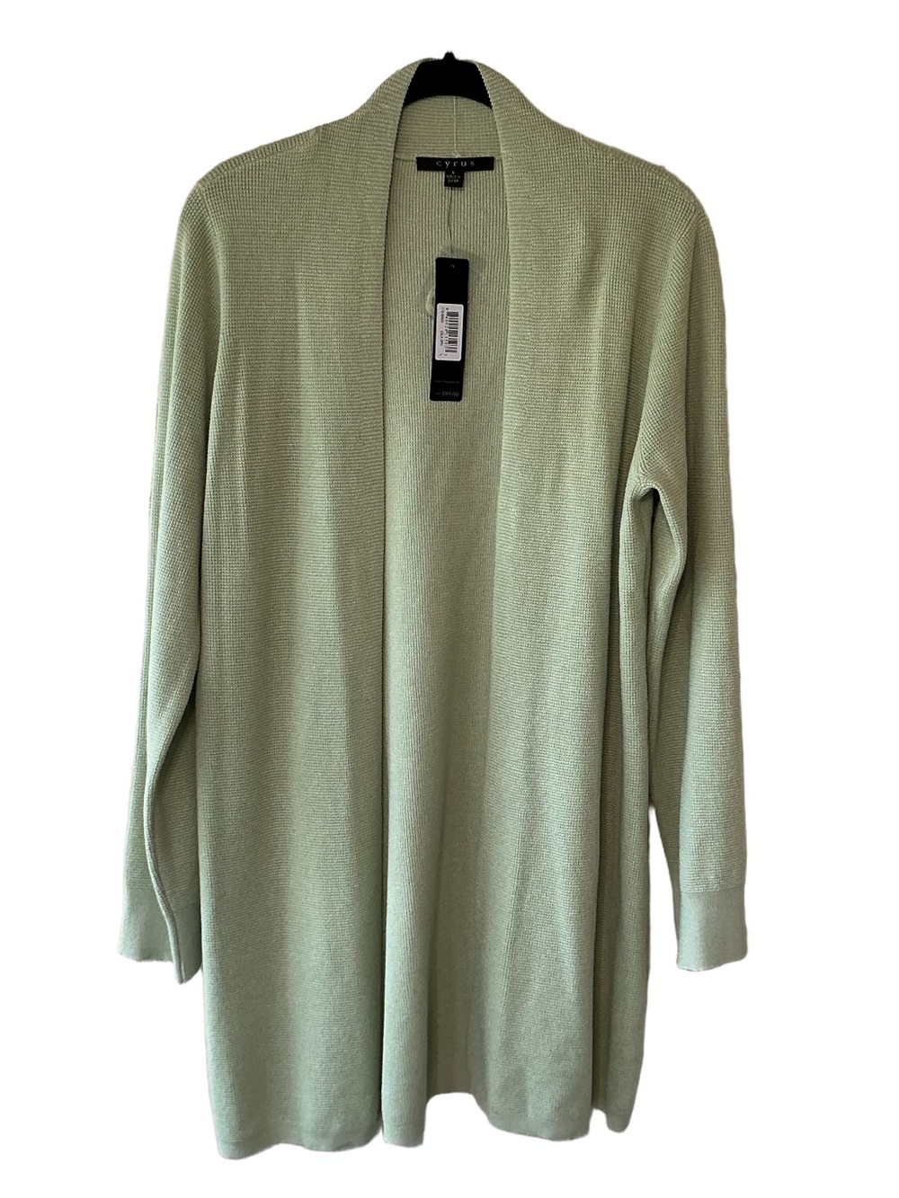 Cyrus Waffle Knit Open Front Cardigan Sweater Celery Green Size Large Stretchy